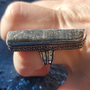 New Oversized Rough Kyanite 925 Silver Statement Ring.